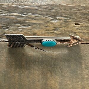 Vintage Native Bell Trading Sterling Silver Turquoise Arrow Fred Harvey Brooch